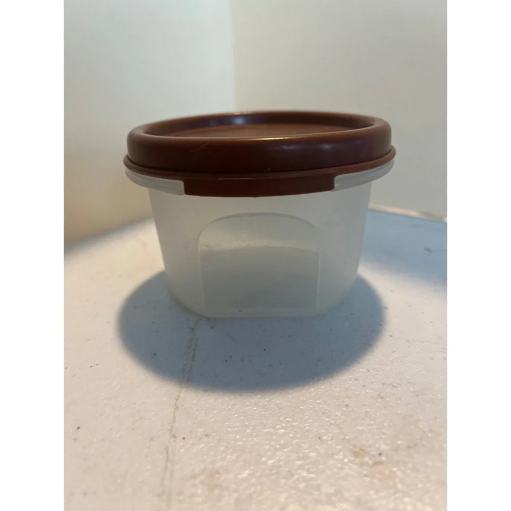 Vintage Tupperware 1605-5 Snack Cup with Brown Seal Lid Translucent Round